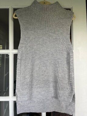Cotton Emporium Side Slit Sleeveless Grey Tunic Sweater
